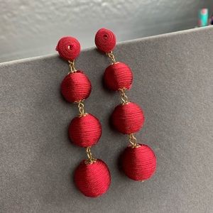 Red Tiered Drop Ball Statement Earrings